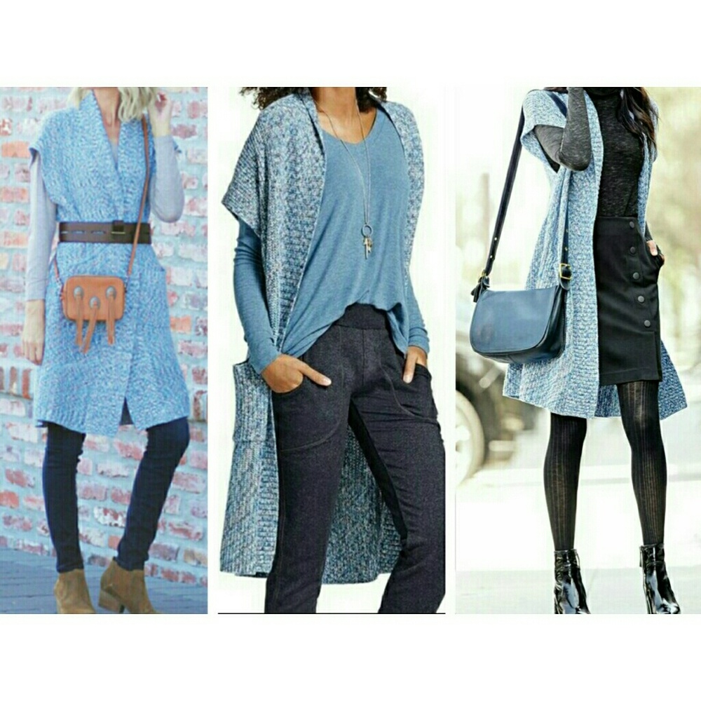 CAbi Carol Anderson S Blue Napa Long Vest Sweater